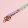 A lilac and mint green leather lanyard personalised with 'Mrs Brown' - Sbri