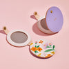 Lilac leather compact mirror with floral pattern inside - Sbri