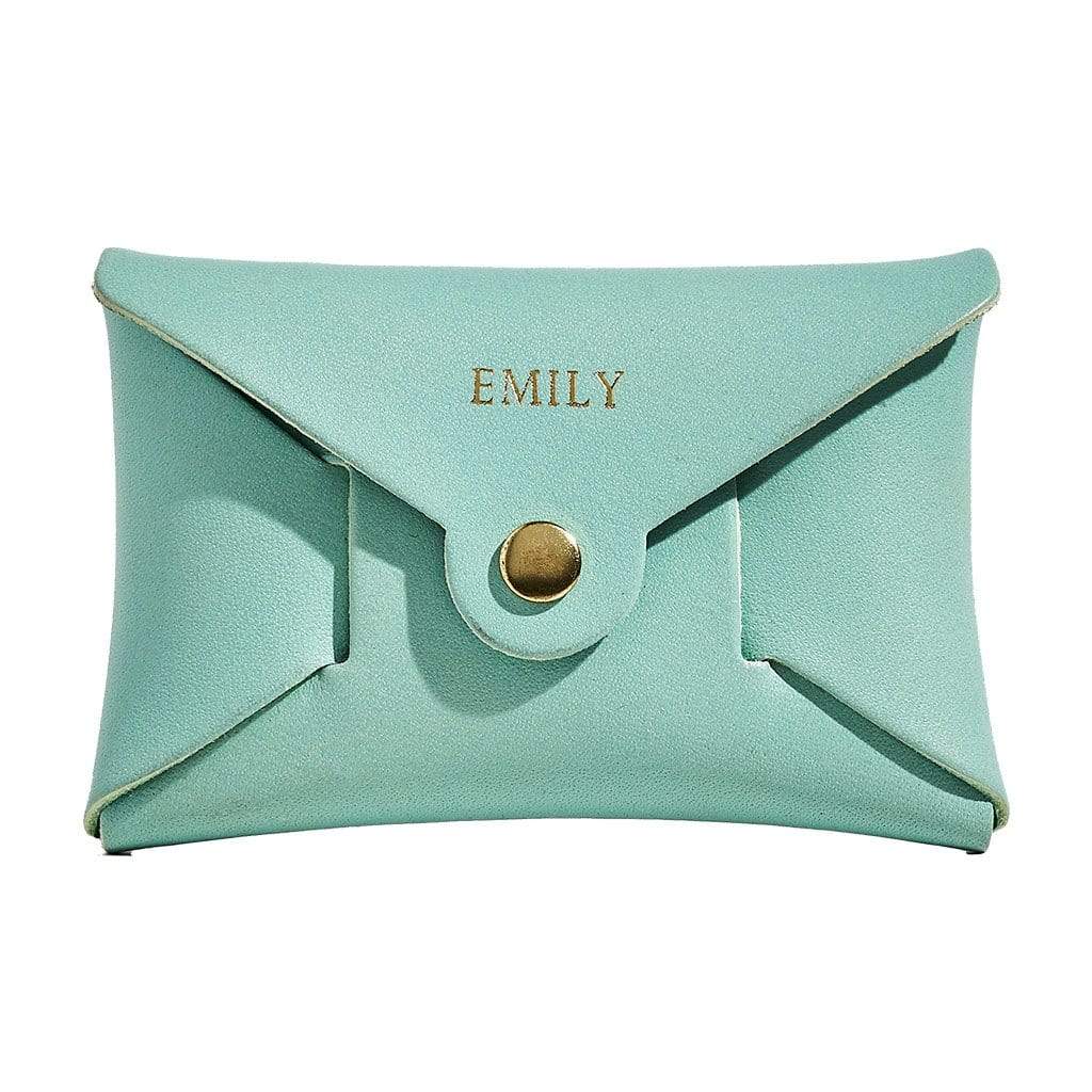 Ava Mint Green Leather Personalised Card Coin Purse Sbri