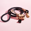 Black rope dog lead with leopard print leather binding and brass clasp with matching Sbri dog poop bag holder